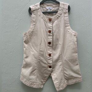 Cream denim Button-Front Sleeveless Vest